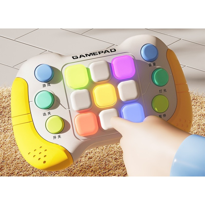 Jucarie Interactiva Flippy, Tip Consola Pop It, 6 butoane functionale, 5 Moduri de Joc, 600 Niveluri, + 3 ani, Galben/Gri [5]