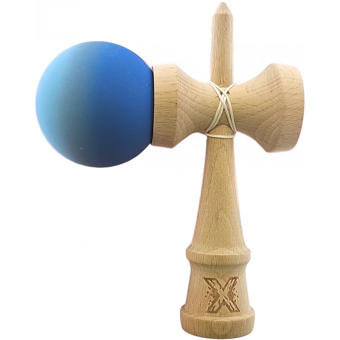 Kendama X Originala, Profesionala, Flippy, din Lemn, Rubber Grip, 18 cm, Albastru inchis/Gri/Albastru deschis [2]