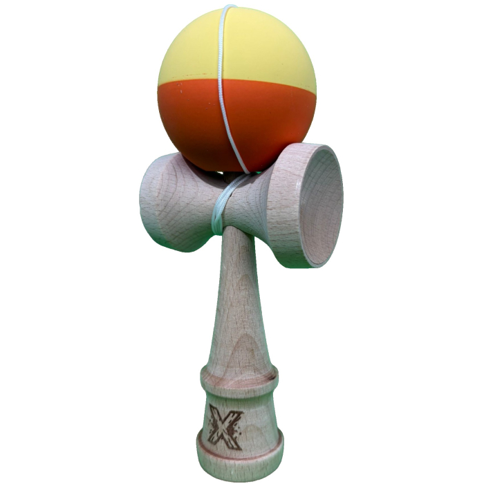 Kendama X Originala, Flippy, 18 cm, Profesionala, +9 Ani, din Lemn, Model 2 Culori, Galben/Portocaliu [2]