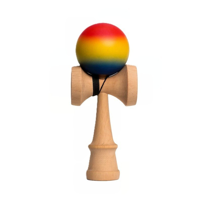 Jucarie Interactiva Kendama, Flippy, din Lemn, 18 cm, Joc de Indemanare pentru Copii si Adulti, Model Gradient 8, Rosu/ Galben/ Albastru [1]