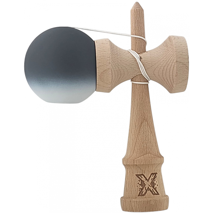 Kendama X Originala, Profesionala, Flippy, din Lemn, Rubber Grip, 18 cm, Negru/Alb [2]