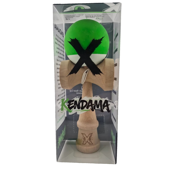 Jucarie Kendama X Originala, Profesionala, Flippy, din Lemn, Rubber Grip, 18 cm, Verde/Alb [2]