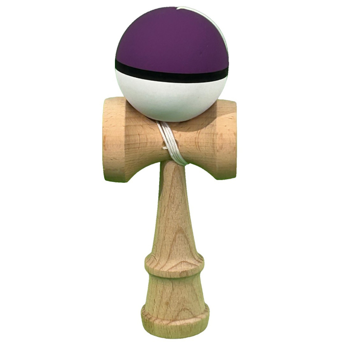 Kendama X Originala, Profesionala, Flippy, din Lemn, Rubber Grip, 18 cm, Mov/Negru/Alb [1]