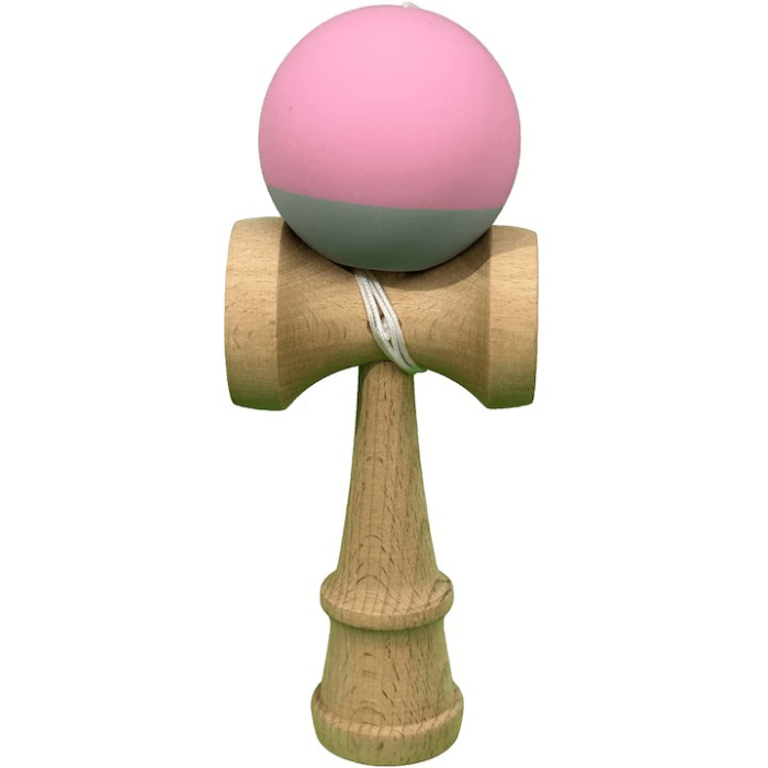 Jucarie Interactiva Kendama X Profesionala, Flippy, Lemn cu Bila cu Invelis din Cauciuc, 18 x 6 x 7 cm, pentru Copii si Adulti, Roz / Gri [1]