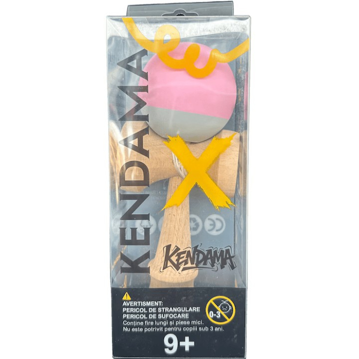 Jucarie Interactiva Kendama X Profesionala, Flippy, Lemn cu Bila cu Invelis din Cauciuc, 18 x 6 x 7 cm, pentru Copii si Adulti, Roz / Gri [4]