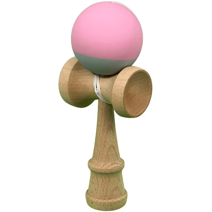 Jucarie Interactiva Kendama X Profesionala, Flippy, Lemn cu Bila cu Invelis din Cauciuc, 18 x 6 x 7 cm, pentru Copii si Adulti, Roz / Gri [2]