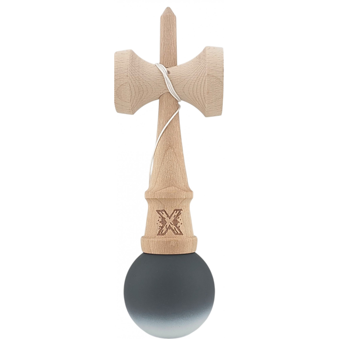 Kendama X Originala, Profesionala, Flippy, din Lemn, Rubber Grip, 18 cm, Alb/Negru [3]