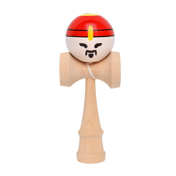 Jucarie Interactiva Kendama Rege, Flippy, din Lemn, 18 cm, Joc de Indemanare pentru Copii si Adulti, Model Bicolor cu Maner Maro, Rosu Alb [1]