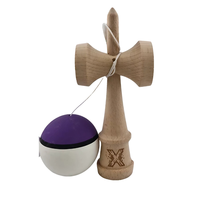 Jucarie Interactiva Kendama Profesionala, Flippy, din Lemn, 18 cm, Joc de Indemanare pentru Copii si Adulti, Multicolor Mov Negru Alb [4]