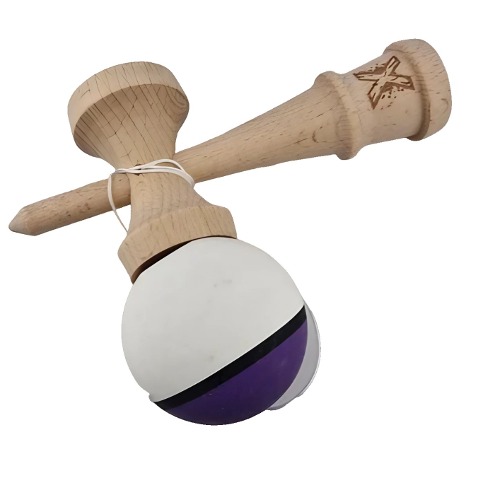 Jucarie Interactiva Kendama Profesionala, Flippy, din Lemn, 18 cm, Joc de Indemanare pentru Copii si Adulti, Multicolor Mov Negru Alb [3]