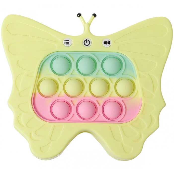 Jucarie Interactiva Tip Consola pentru Copii, Flippy, Diferite Moduri de Joc, 120 Nivele, Material ABS/silicon, cu Nivele, Sunete si Lumini, 12 x 5.5 x 13.5 cm cm, Model Fluture, Galben [1]