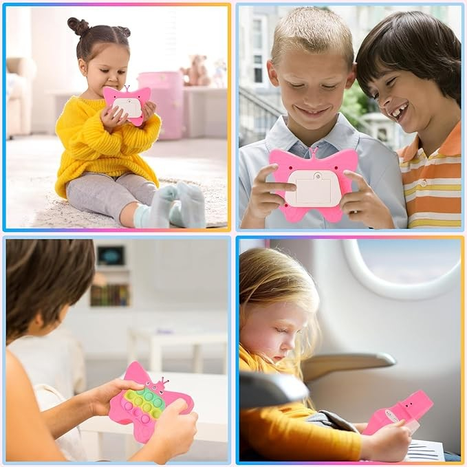 Jucarie Interactiva Tip Consola pentru Copii, Flippy, Diferite Moduri de Joc, 120 Nivele, Material ABS/silicon, Sunete si Lumini, 12 x 5.5 x 13.5 cm, Model Fluture, Fucsia [4]