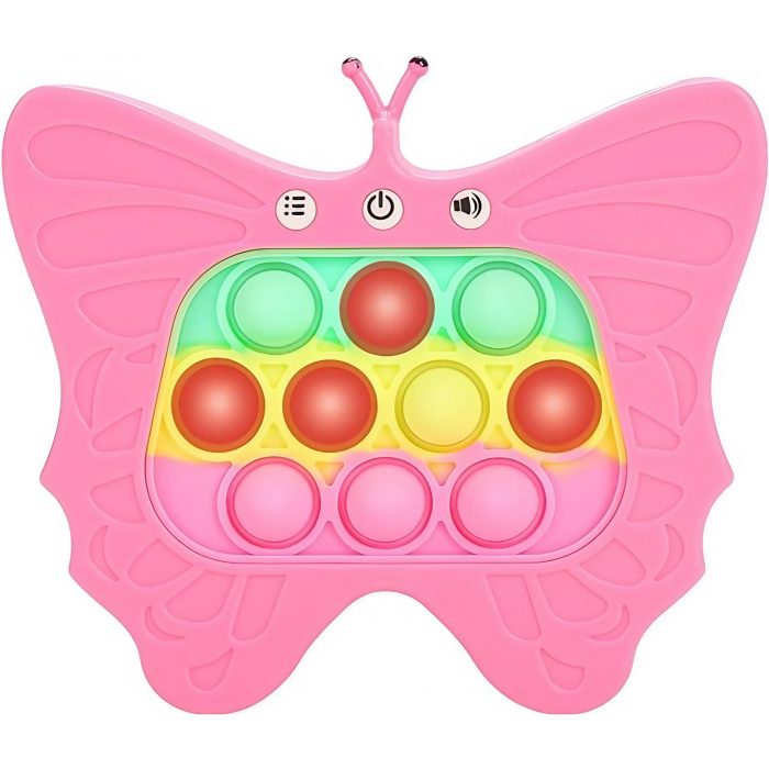 Jucarie Interactiva Tip Consola pentru Copii, Flippy, Diferite Moduri de Joc, 120 Nivele, Material ABS/silicon, Sunete si Lumini, 12 x 5.5 x 13.5 cm, Model Fluture, Fucsia [1]