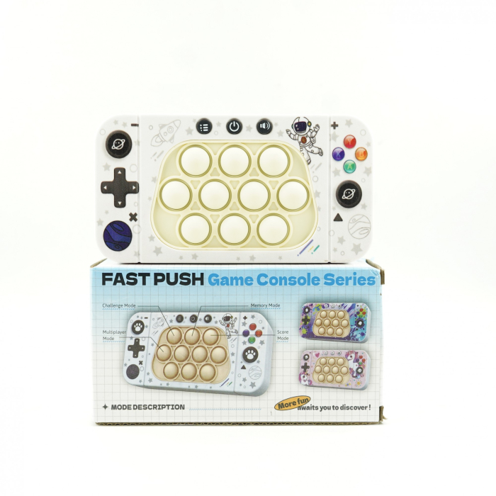 Jucarie interactiva tip consola pentru copii Flippy, speed push whack-a-mole, joc de viteza pop it, material ABS/silicon, cu nivele, sunete si lumini, 15.5 x 7.6 x 5.3 cm, model astronaut, alb [3]