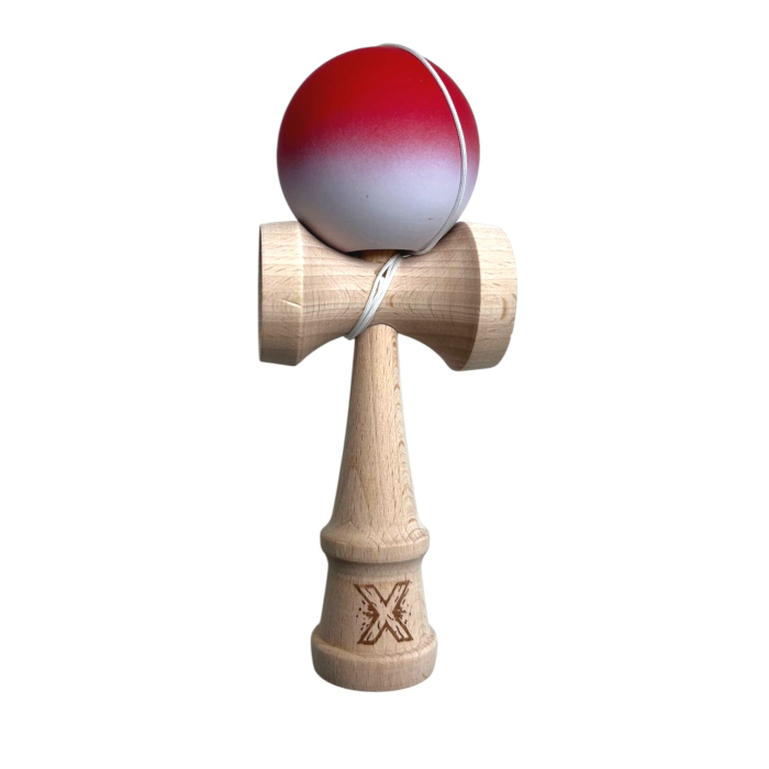 Kendama X Originala, Profesionala, Flippy, din Lemn, Rubber Grip, 18 cm, Rosu/Alb [1]
