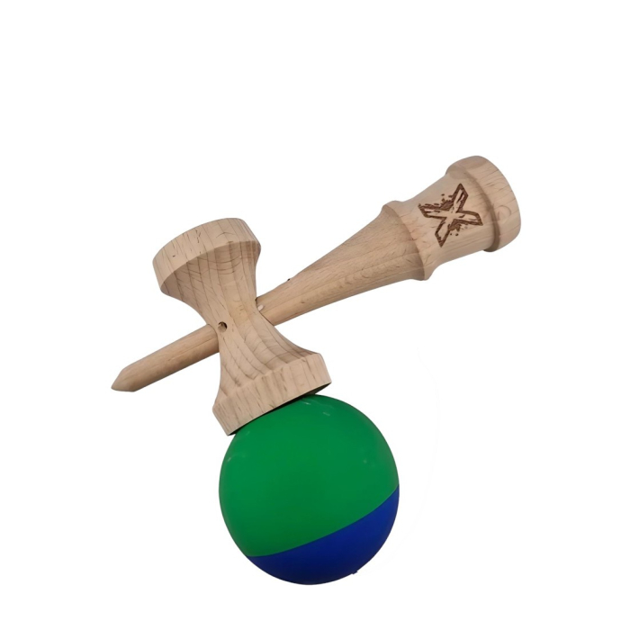 Jucarie Kendama X Originala, Profesionala, Flippy, din Lemn, Rubber Grip, 18 cm, Albastru/Verde [3]