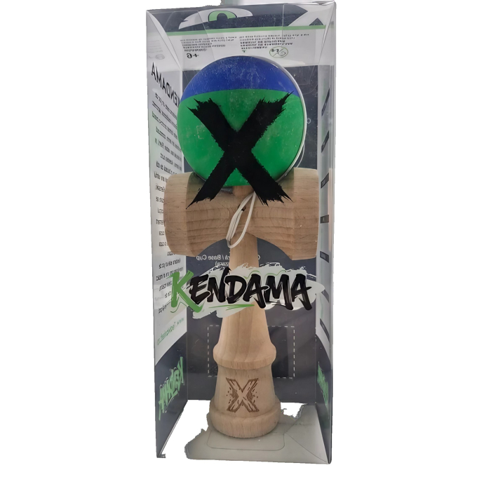 Jucarie Kendama X Originala, Profesionala, Flippy, din Lemn, Rubber Grip, 18 cm, Albastru/Verde [2]
