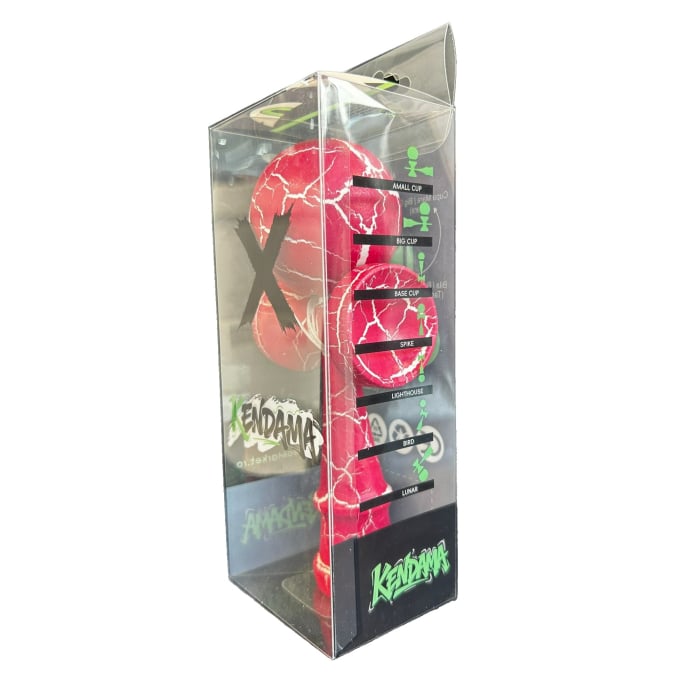 Kendama X Originala, Profesionala, Flippy, Cracked, din Lemn, 18 cm, Roz Aprins/Alb [3]