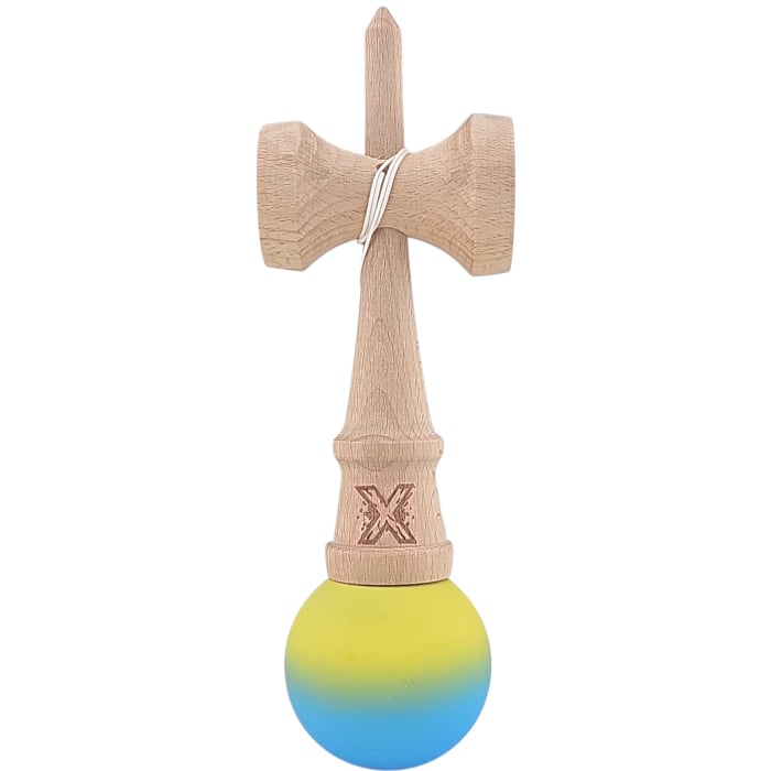 Kendama X Originala, Profesionala, Flippy, 18 cm, Profesionala, +9 Ani, din Lemn, Gradient Galben/Albastru [4]