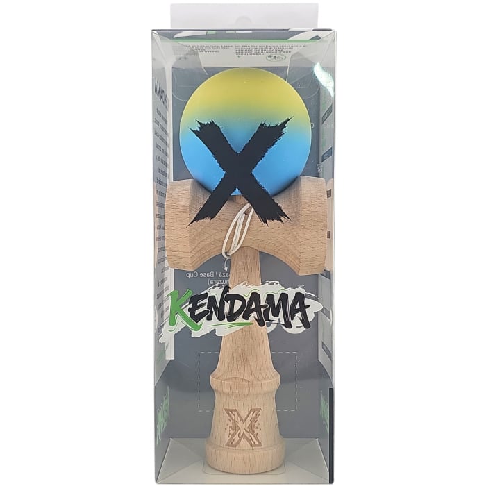 Kendama X Originala, Profesionala, Flippy, 18 cm, Profesionala, +9 Ani, din Lemn, Gradient Galben/Albastru [3]