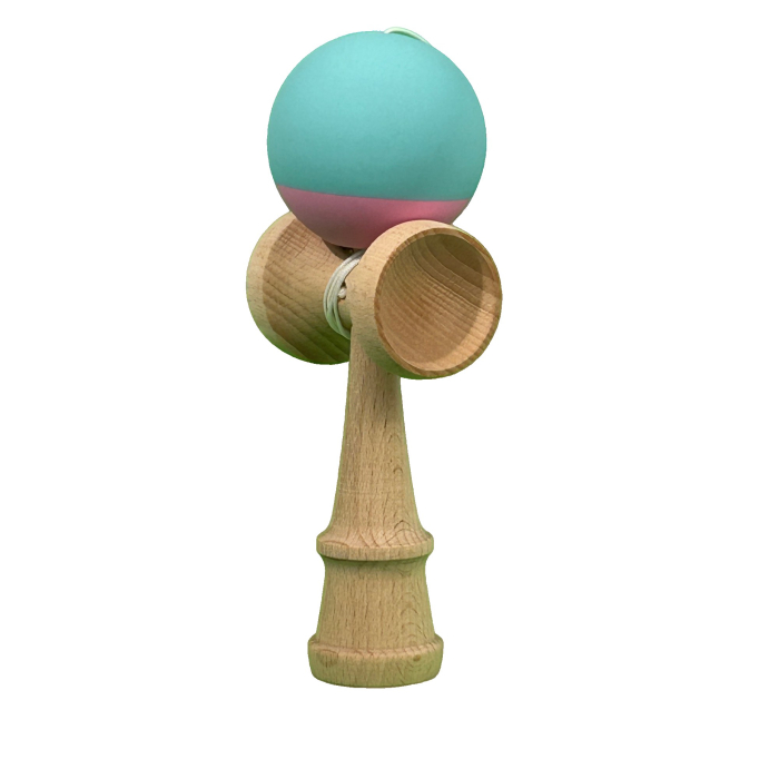 Jucarie Interactiva Kendama Profesionala, Flippy, din Lemn, 18 cm, Joc de Indemanare pentru Copii si Adulti, Bicolor Turcoaz Roz Descopera o experienta autentica de joc si indemanare cu aceasta Kendam [2]