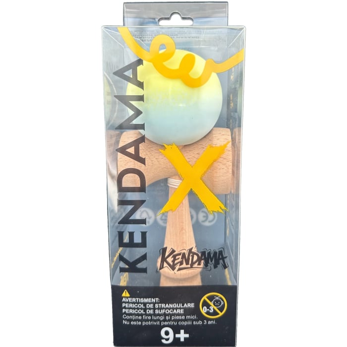 Jucarie Kendama X Originala, Profesionala, Flippy, din Lemn, Rubber Grip, 18 cm, Gradient Galben/Verde [2]
