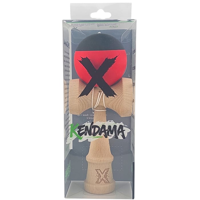 Kendama X Originala, Profesionala, Flippy, 18 cm, din Lemn, Rubber Grip, Rosu/Negru [4]