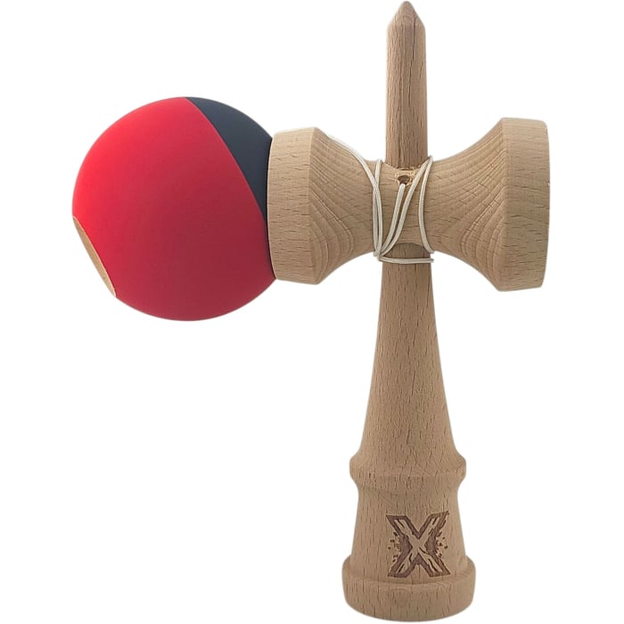 Kendama X Originala, Profesionala, Flippy, 18 cm, din Lemn, Rubber Grip, Rosu/Negru [2]