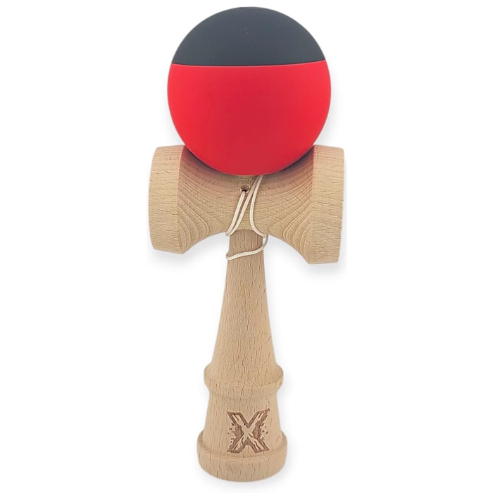 Kendama X Originala, Profesionala, Flippy, 18 cm, din Lemn, Rubber Grip, Rosu/Negru [1]