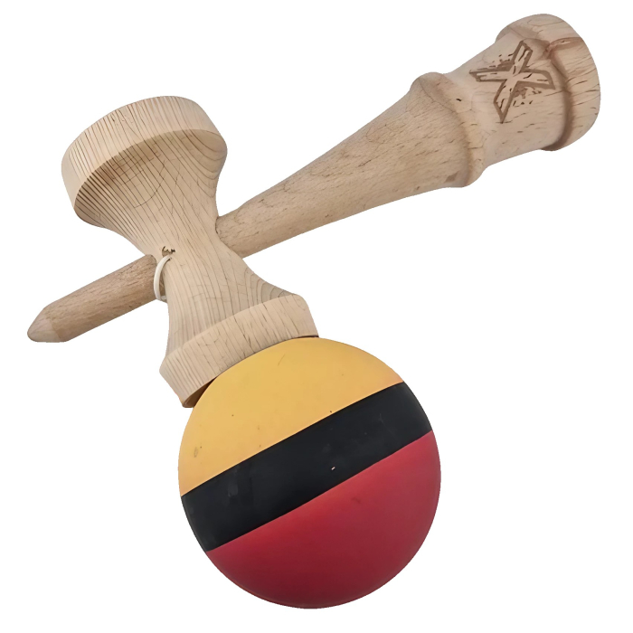 Jucarie Interactiva Kendama Profesionala, Flippy, din Lemn, 18 cm, Joc de Indemanare pentru Copii si Adulti, Multicolor Rosu Negru Galben [2]