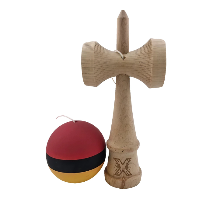 Jucarie Interactiva Kendama Profesionala, Flippy, din Lemn, 18 cm, Joc de Indemanare pentru Copii si Adulti, Multicolor Rosu Negru Galben [3]