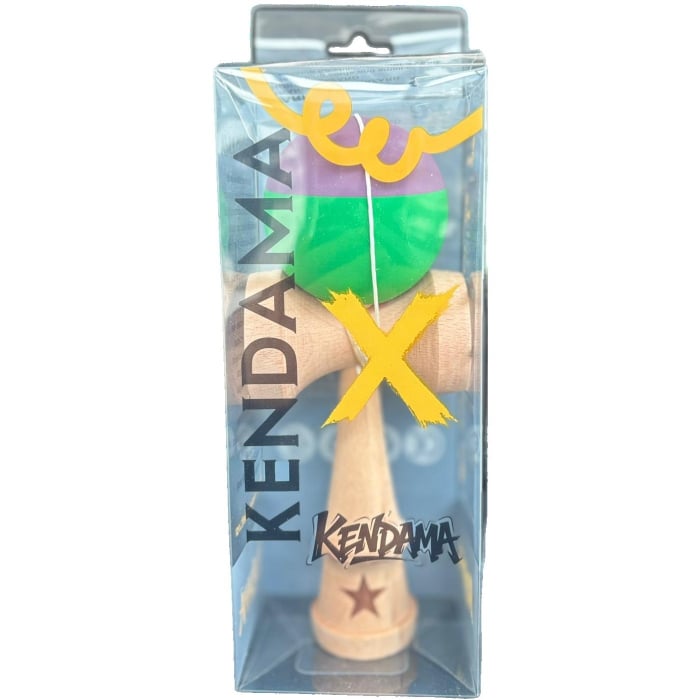 Jucarie Kendama X Originala, Profesionala, Flippy, din Lemn, Rubber Grip, 18 cm, Verde/Mov [3]
