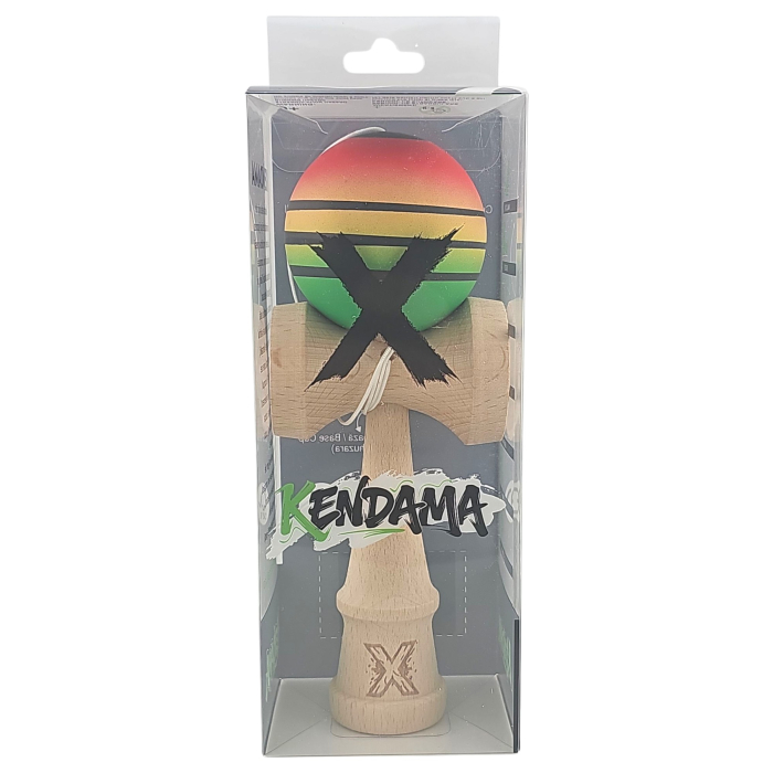 Kendama X Originala, Profesionala, Flippy, din Lemn, Rubber Grip, 18 cm, Rosu/Galben/Verde [3]
