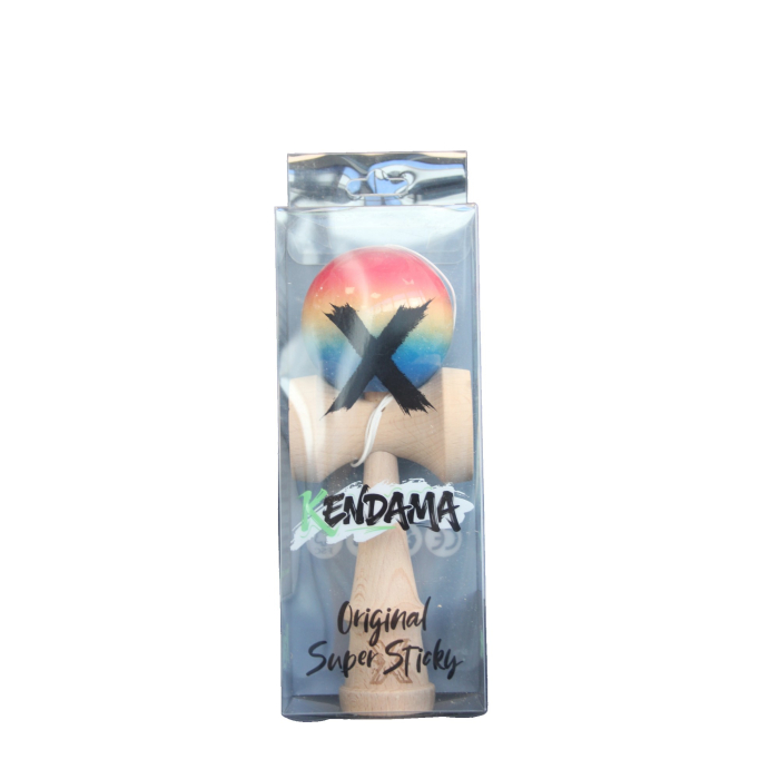 Jucarie Kendama X Originala, Profesionala, Flippy, Super Sticky din Lemn, 18 cm, Gradient Rosu/Galben/Albastru [4]