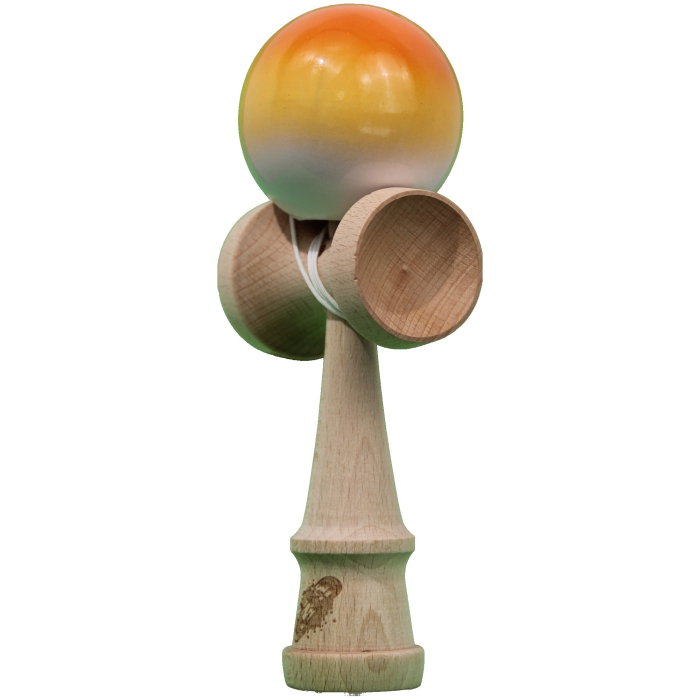 Jucarie Kendama X Originala, Profesionala, Flippy, Super Sticky din Lemn, 18 cm, Gradient Portocaliu/Galben/Alb [2]