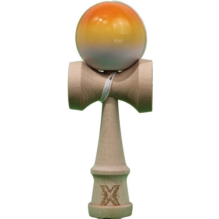 Jucarie Kendama X Originala, Profesionala, Flippy, Super Sticky din Lemn, 18 cm, Gradient Portocaliu/Galben/Alb [1]