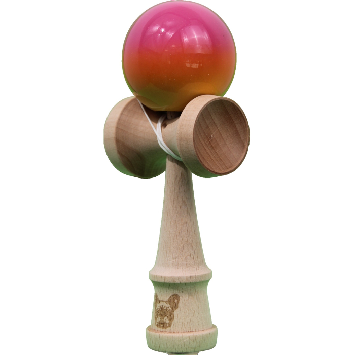 Jucarie Kendama X Originala, Profesionala, Flippy, Super Sticky din Lemn, 18 cm, Gradient Roz/Portocaliu/Galben [2]