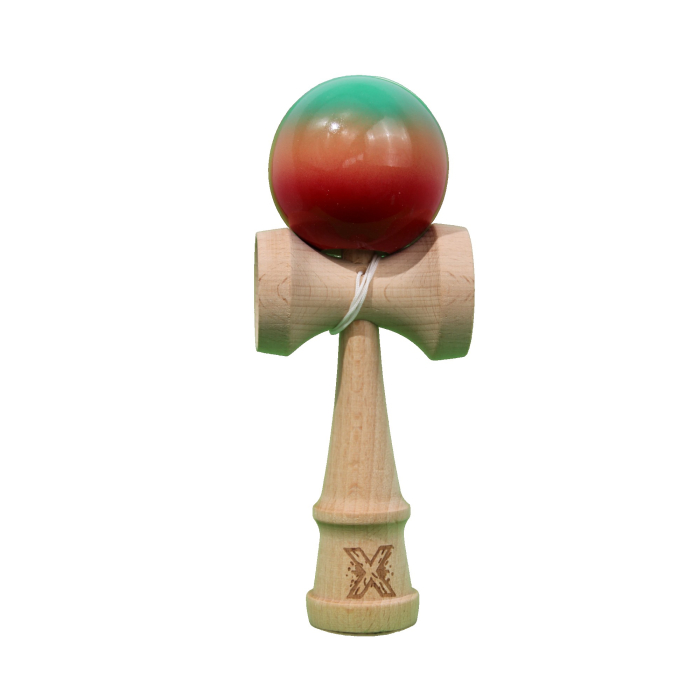 Jucarie Kendama X Originala, Profesionala, Flippy, Super Sticky din Lemn, 18 cm, Gradient Rosu/Verde [1]