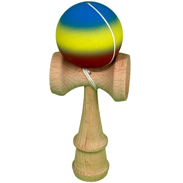 Kendama X Originala, Profesionala, Flippy, din Lemn, Rubber Grip, 18 cm, Gradient Albastru/Galben/Rosu [2]