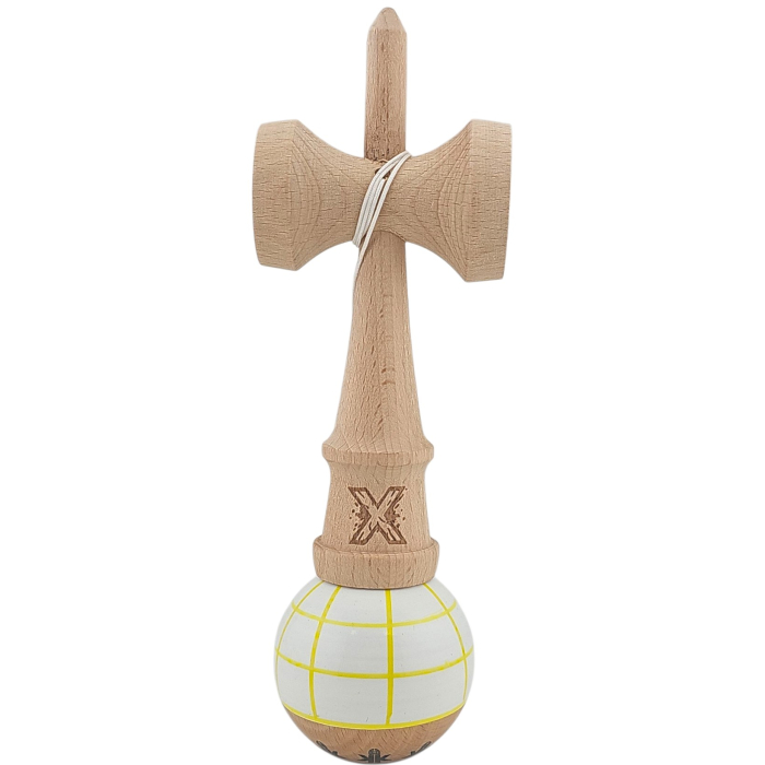 Kendama X Originala, Profesionala, Flippy, din Lemn, Super Sticky, 18 cm, Alb/Galben/Rosu [3]