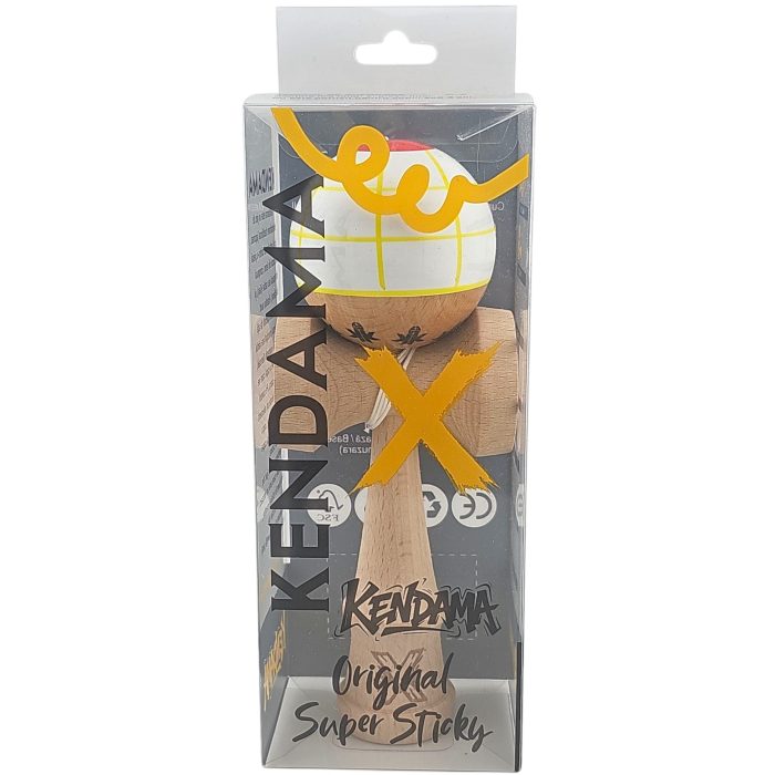 Kendama X Originala, Profesionala, Flippy, din Lemn, Super Sticky, 18 cm, Alb/Galben/Rosu [5]
