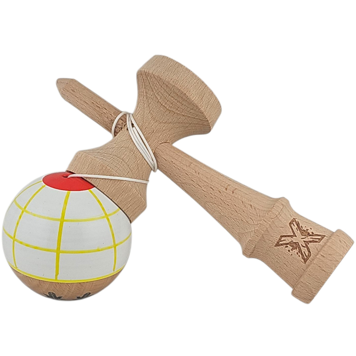 Kendama X Originala, Profesionala, Flippy, din Lemn, Super Sticky, 18 cm, Alb/Galben/Rosu [4]