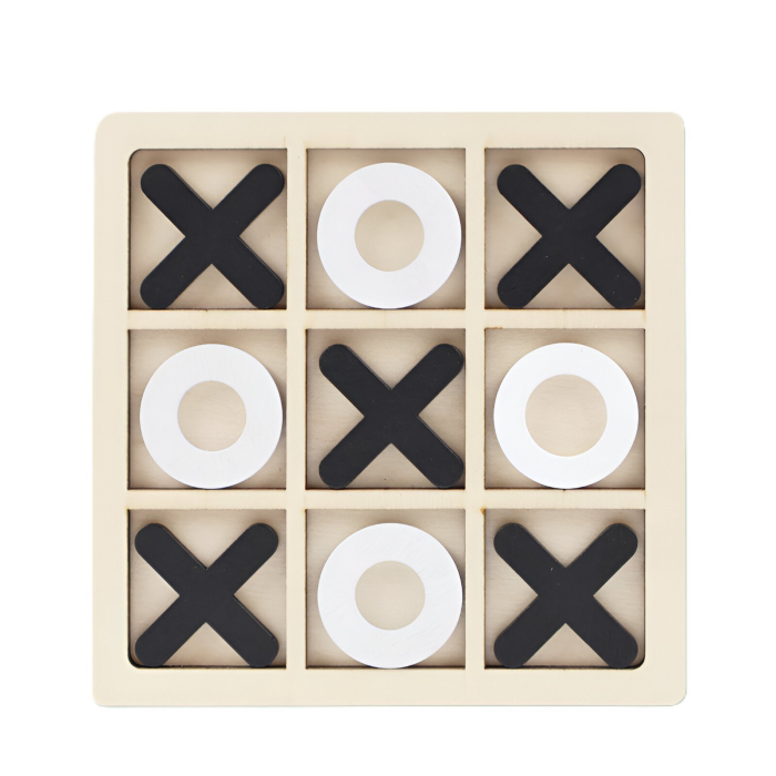 Jucarie Montessori Tic Tac Toe, Flippy, Educativa, Interactiva, din lemn, X si O, 9 Piese, 14.3x14.3 cm, Negru Alb [1]
