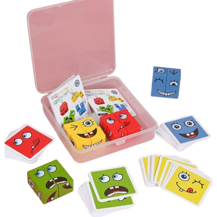 Jucarie Pentru Copii Montessori Flippy, Cub din Lemn, Asamblare Fete, 64 de Carti Distractive, pentru Baieti si Fete, Varsta +3 ani, Educativ, Ambalaj din plastic, 12 x 12 x 3 cm, multicolor [1]