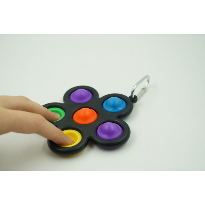 Jucarie Push Pop Bubble Fidget, Pop It, breloc antistres, Floare, Multicolor/Negru [2]