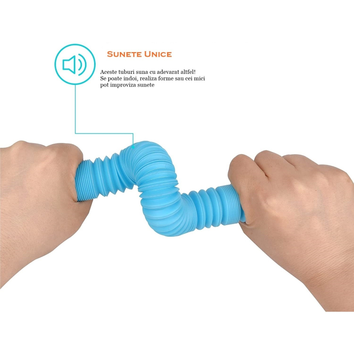Jucarie Senzoriala Flippy - Fidget Pop Tubes, Antistres, Super Elastic, albastru [3]