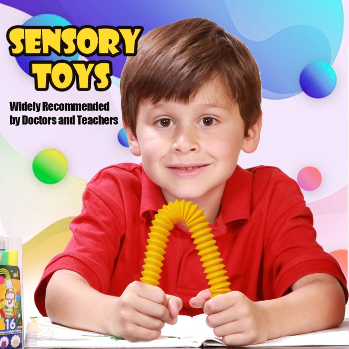 Jucarie Senzoriala Flippy - Fidget Pop Tubes, Antistres, Super Elastic, Galben [2]