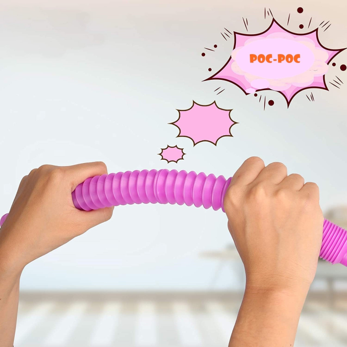 Jucarie Senzoriala Flippy - Fidget Pop Tubes, Antistres, Super Elastic, Roz [3]