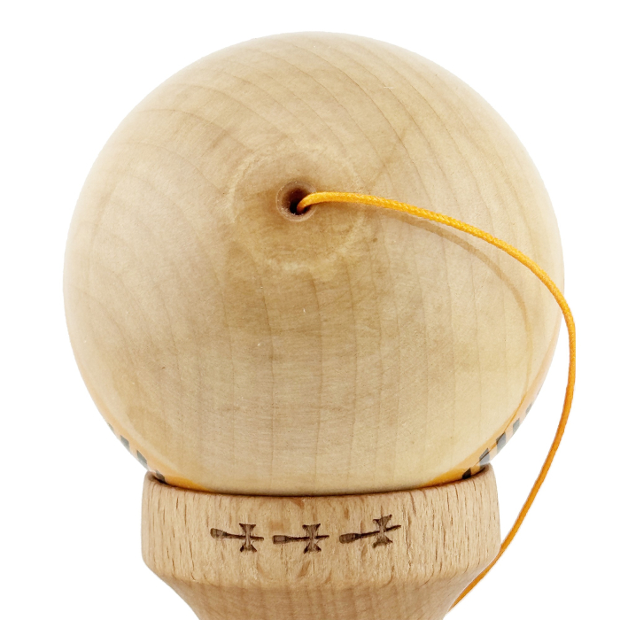 Kendama X FREQUENCY Originala, Profesionala, Flippy, Big Cups V2, Super Sticky cu Cupe Mari, Rulment Metalic, din lemn 18 cm, Ata 55 cm, Portocaliu/Maro [9]