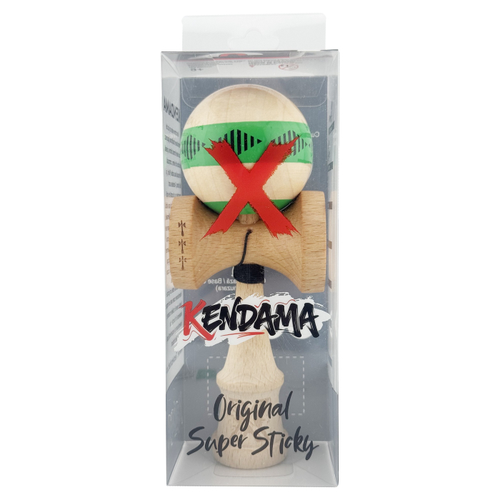 Kendama X FREQUENCY Originala, Profesionala, Flippy, Big Cups V2, Super Sticky cu Cupe Mari, Rulment Metalic, din lemn 18 cm, Ata 55 cm, Verde/Maro [5]